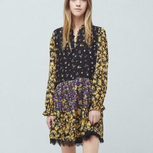 MNG casual boho floral button up dress size 6